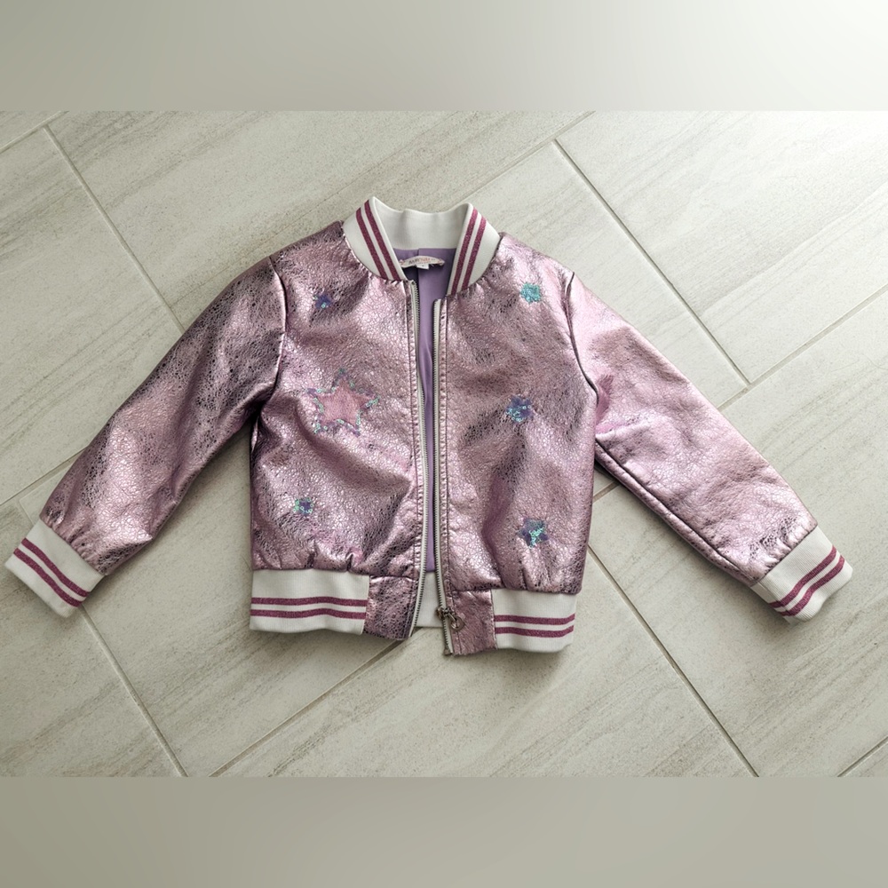 Baby Sara Metallic Pink Faux Leather Jacket with fringe, size 4